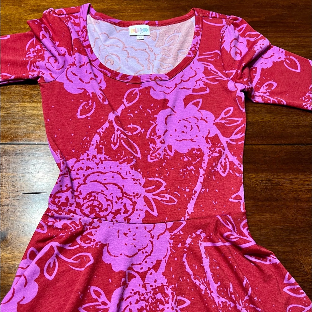 BOGO 1/2 OFF Sz S Lularoe Nicole MIDI Floral Print Fushia and Pink dress New